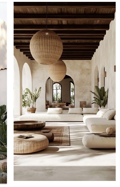 KMA Design Group render of the living space with woven pendant lights